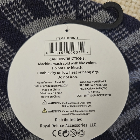 Men's NAVY BLUE & GRAY beanie. Faux fur lined. - Picture 4 of 5